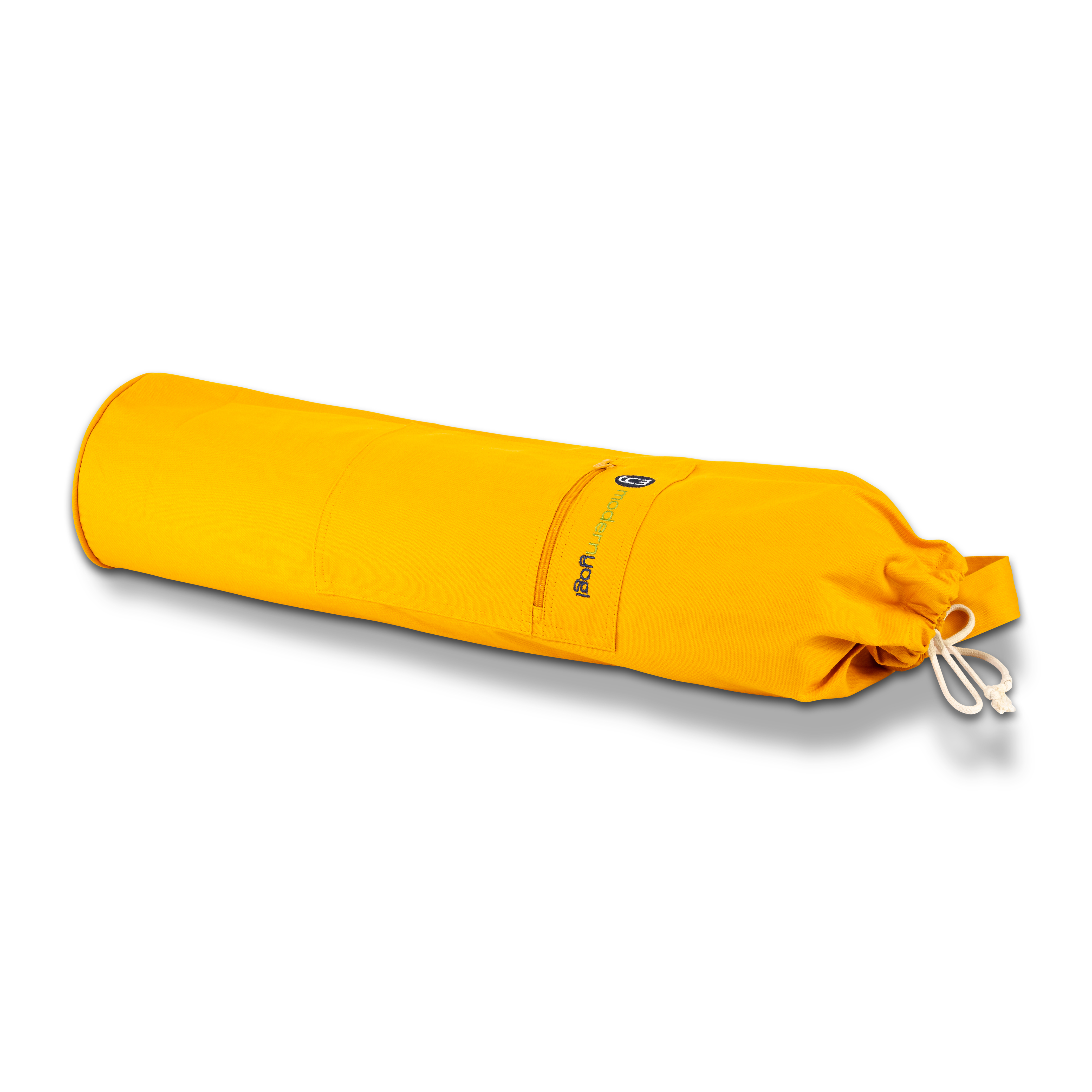 Hand reaching into the front zip pocket of the mat bag